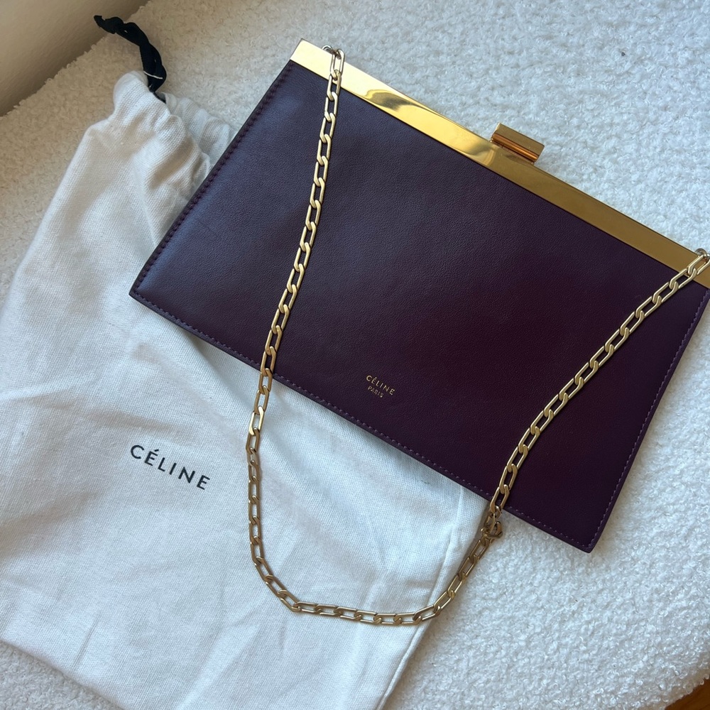 Celine leather clasp bag (clutch) burgundy color